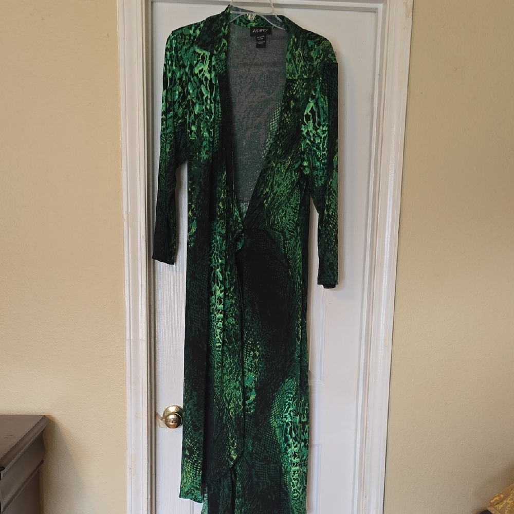 Ashro Green Patterned Long Sleeve Dress